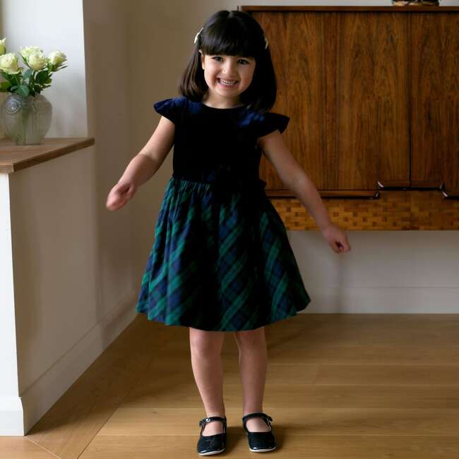 Velvet Blackwatch Check Party Dress, navy - Dresses - 3
