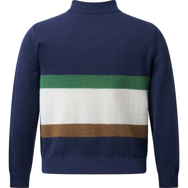 Stripe Half-zip Sweater, Navy - Sweaters - 2