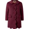 Scalloped Dress Coat, Burgundy - Coats - 1 - thumbnail