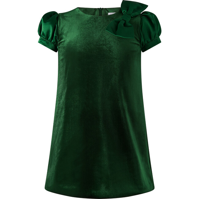Satin Bow Velvet Dress, Green