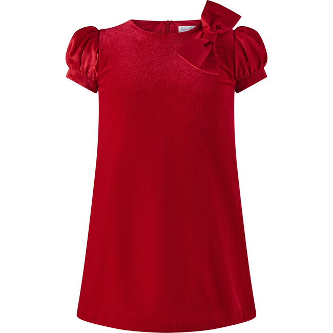 Satin Bow Velvet Dress, Red