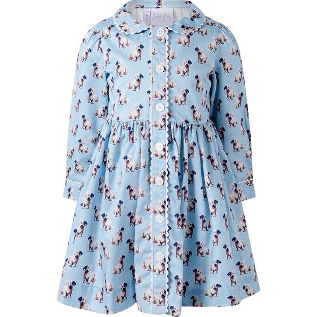 Puppy Button-Front Dress, Blue