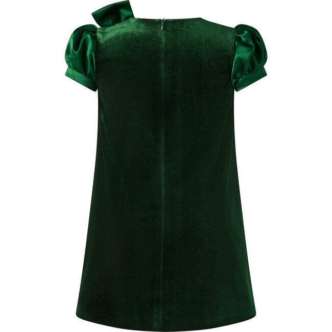 Satin Bow Velvet Dress, Green - Dresses - 2