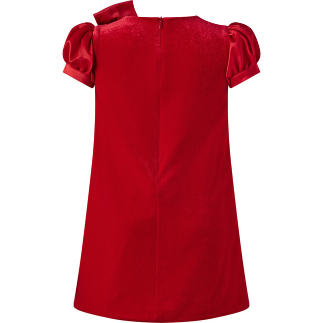 Satin Bow Velvet Dress, Red - Dresses - 2