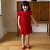 Satin Bow Velvet Dress, Red - Dresses - 3