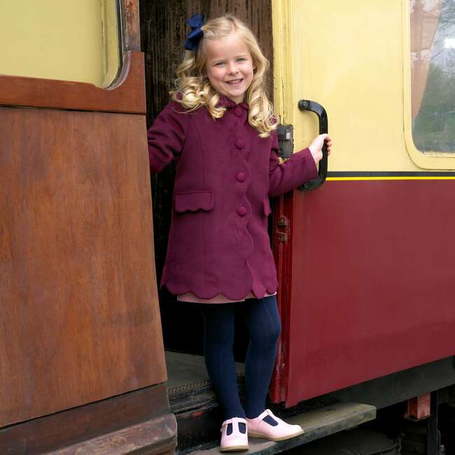 Scalloped Dress Coat, Burgundy - Coats - 3