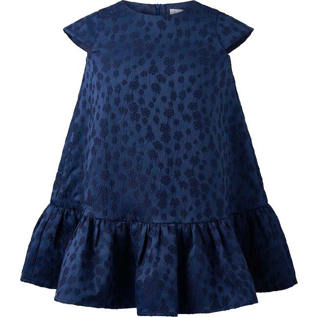 Petal Damask Drop Hem Dress, Navy