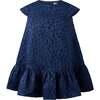 Petal Damask Drop Hem Dress, Navy - Dresses - 1 - thumbnail
