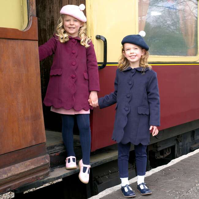Scalloped Dress Coat, Burgundy - Coats - 4