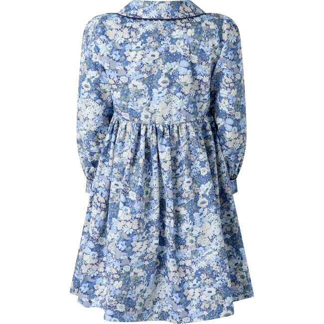 Long Sleeve Floral Button-Front Dress, Blue - Dresses - 2