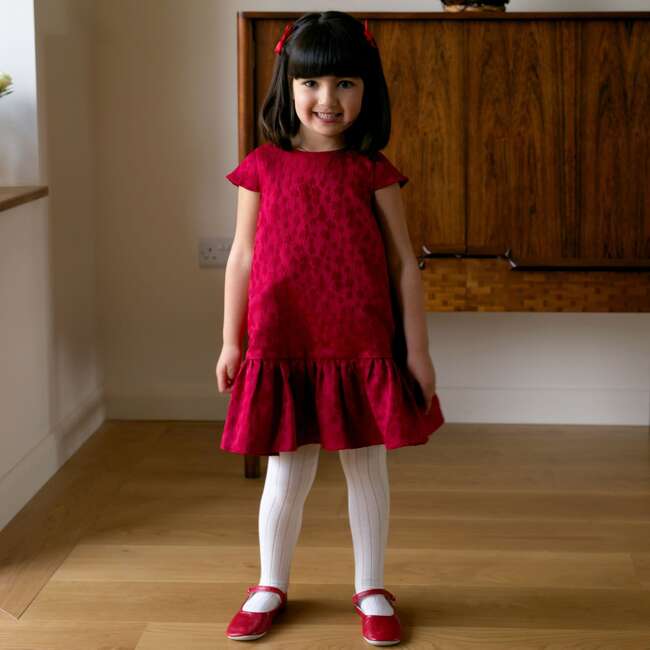 Petal Damask Drop Hem Dress, Red - Dresses - 3