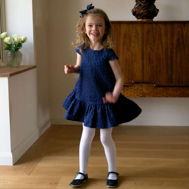 Petal Damask Drop Hem Dress, Navy - Dresses - 3