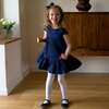 Petal Damask Drop Hem Dress, Navy - Dresses - 3