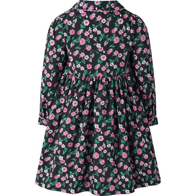 Floral Smocked Button Front Dress, Black - Dresses - 2