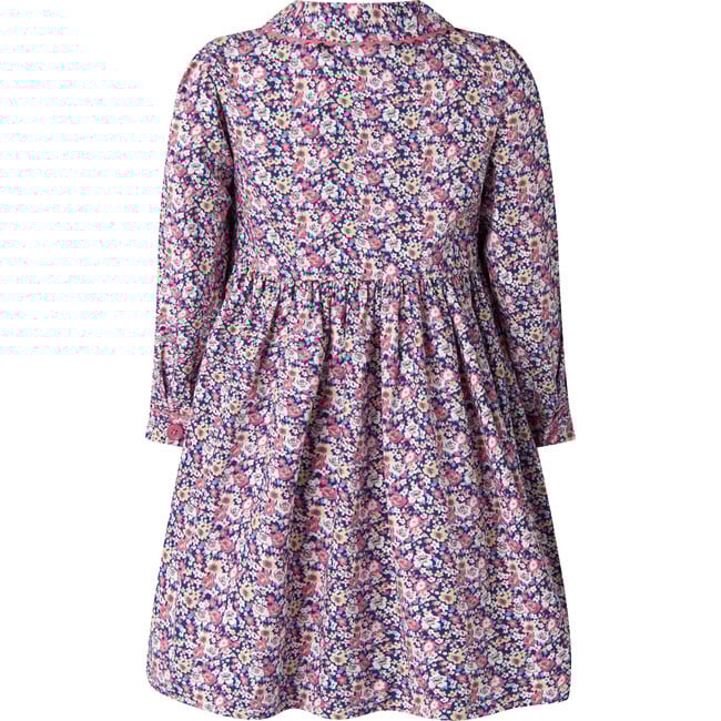 Floral Smocked Button-Front Dress, Navy