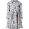 Floral LS Button-Front Dress, Blue - Dresses - 1 - thumbnail