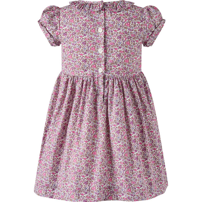 Floral SS Smocked Dress, Purple - Dresses - 2