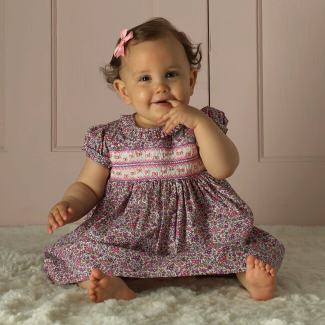 Floral Smocked Dress and Bloomers, Purple - Dresses - 4
