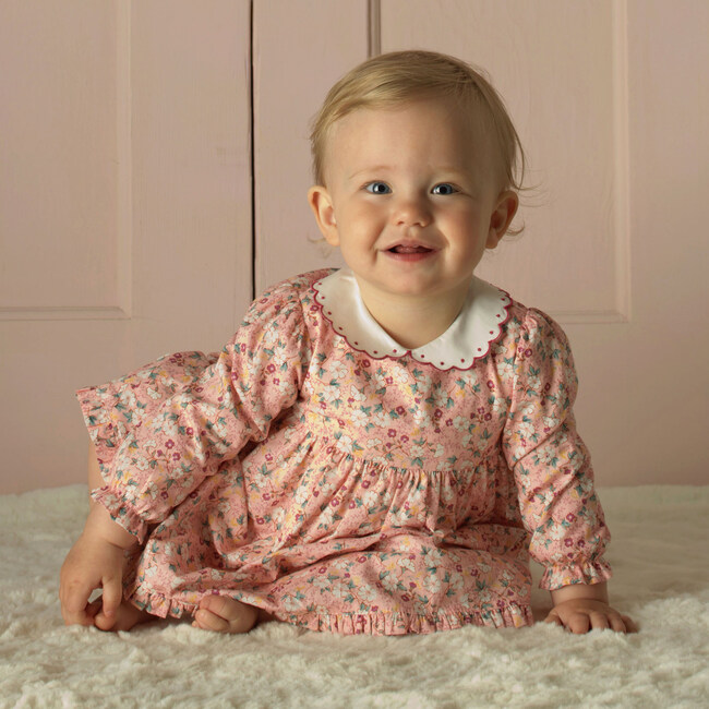 Floral Scalloped Collar Dress and Bloomers, Pink - Dresses - 4