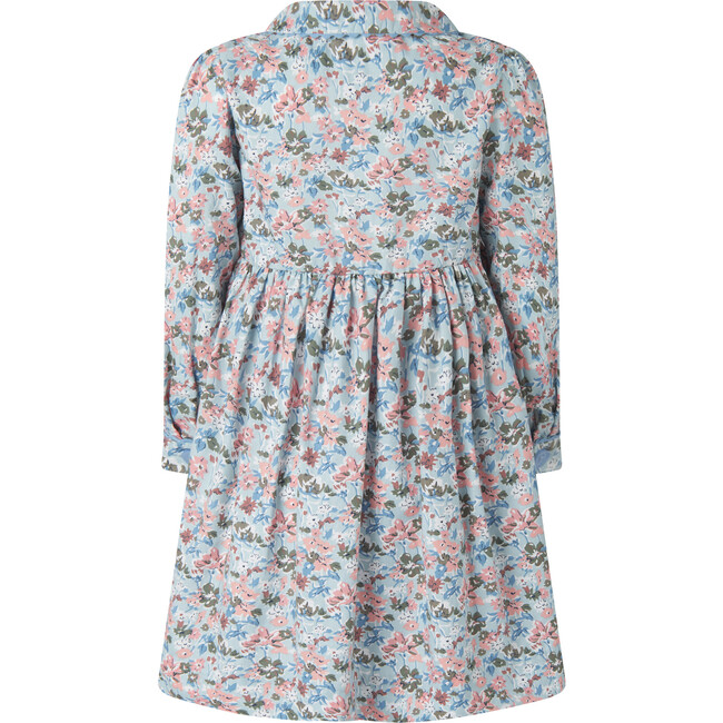 Floral LS Button-Front Dress, Blue - Dresses - 2