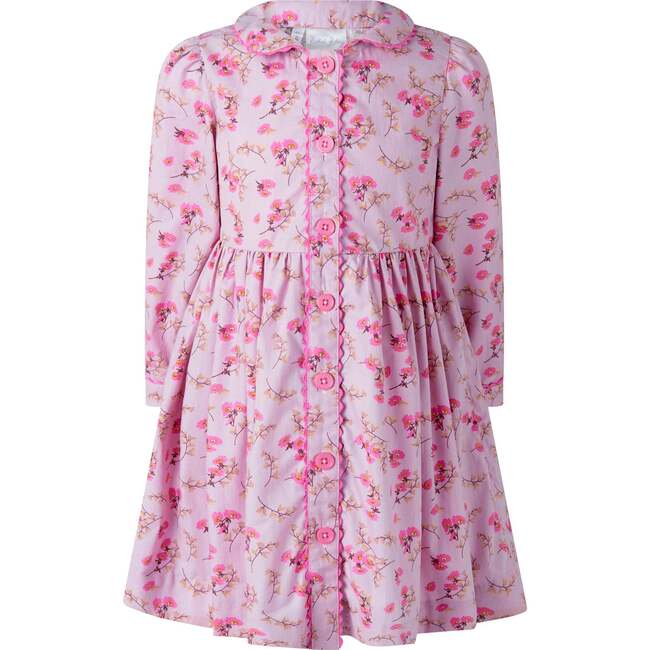 Floral Foxglove Button-Front Dress, Pink
