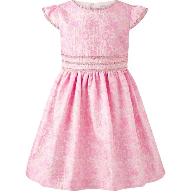 Floral Cap Sleeve Damask Dress, Pink