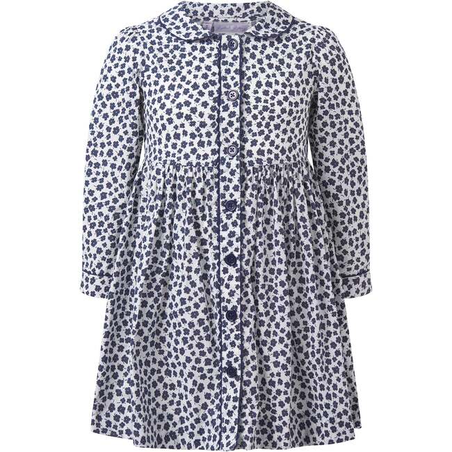 Floral Button-Front Dress, Navy