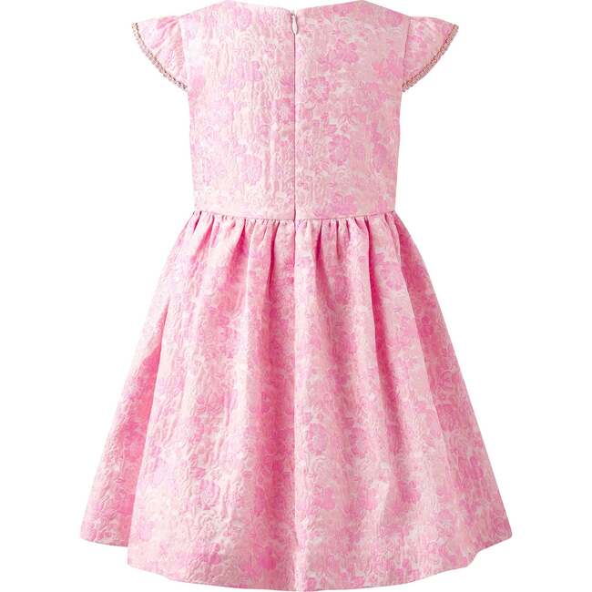 Floral Cap Sleeve Damask Dress, Pink - Dresses - 2