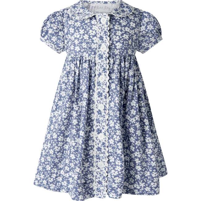 Floral Button Front Dress and Bloomers, Blue