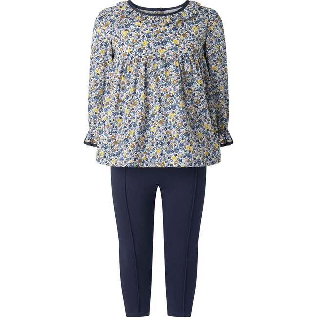 Floral Blouse and Legging Set, Navy