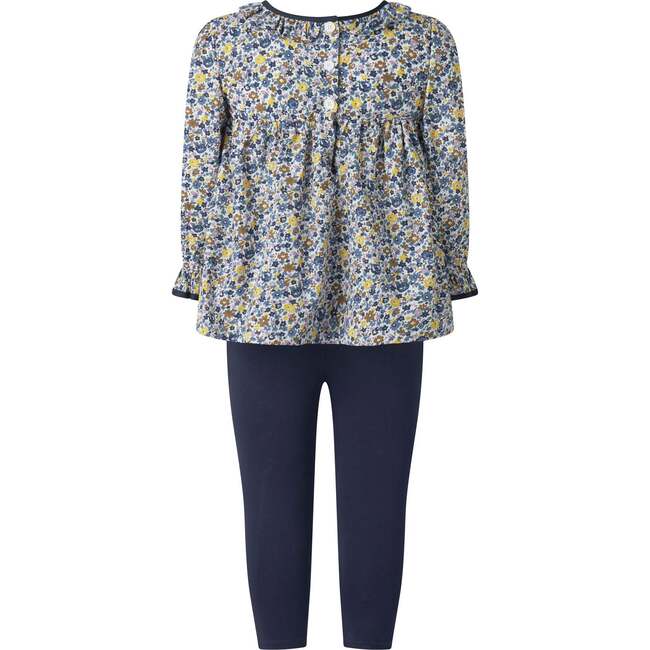 Floral Blouse and Legging Set, Navy