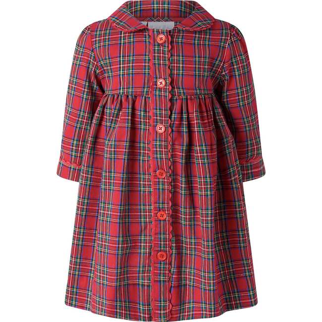 Tartan Button-Front Dress and Bloomers, Red