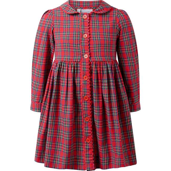 Tartan Button-Front Dress, Red