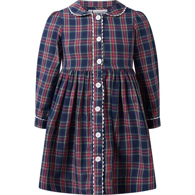Tartan Button-Front Dress, Navy