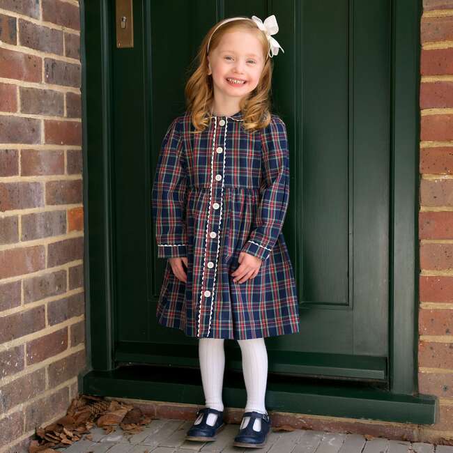 Tartan Button-Front Dress, Navy - Dresses - 3