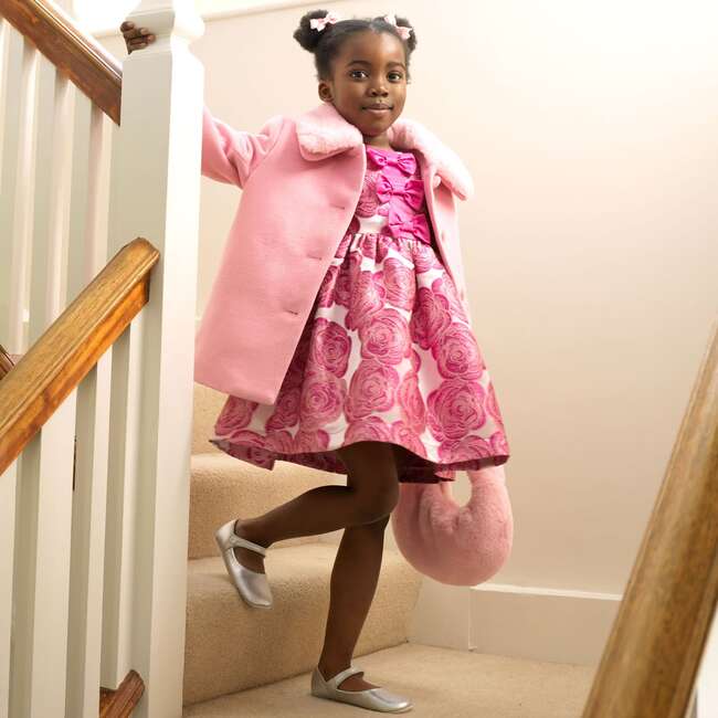 Faux Fur Collar Coat, Pink - Coats - 3