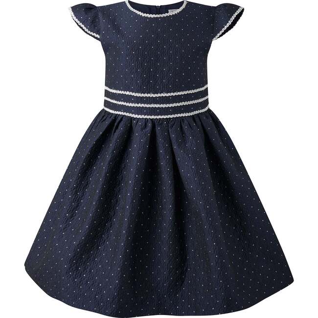 Dot Damask Dress, Navy