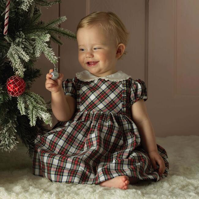 Tartan Frill Front Dress and Bloomers, Ivory - Dresses - 4