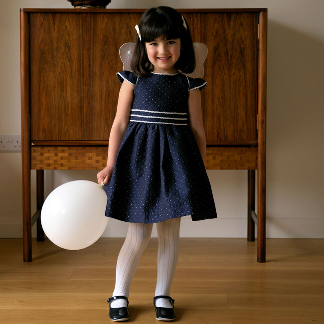 Dot Damask Dress, Navy - Dresses - 3