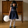 Dot Damask Dress, Navy - Dresses - 3