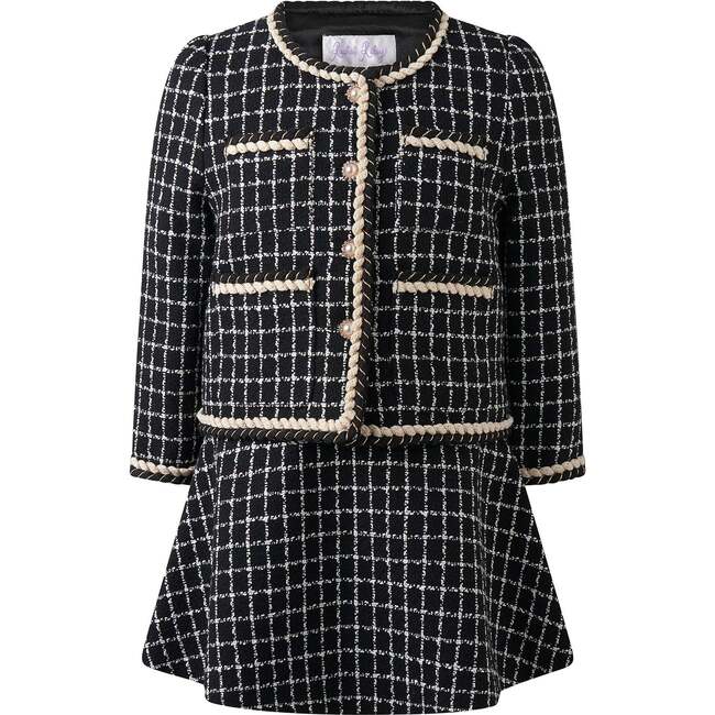 Check Tweed Jacket & Skirt Set, Black