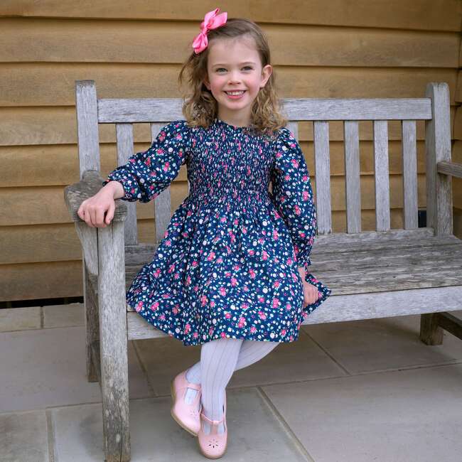 Ditsy Floral Ruched Dress, Navy - Dresses - 3