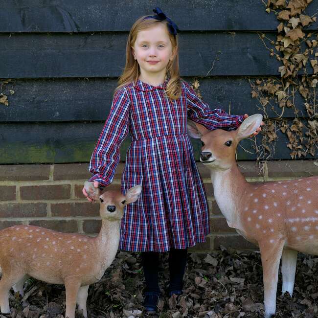 Check Pleated Dress, Red - Dresses - 3