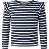 Breton Stripe Ruffle T-shirt, Navy - T-Shirts - 1 - thumbnail