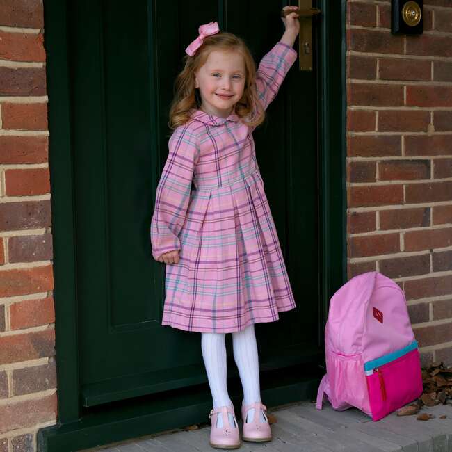 Check Pleated Dress, Pink - Dresses - 3