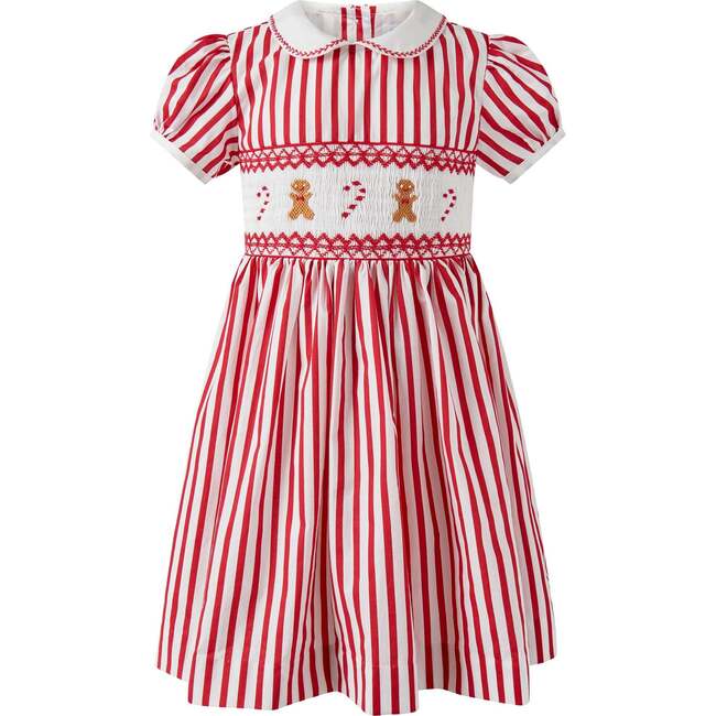 Candy Cane Stripe Smocked Dress, Red