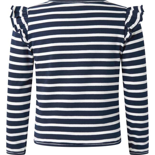 Breton Stripe Ruffle T-shirt, Navy - T-Shirts - 2