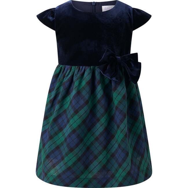 Baby Velvet Blackwatch Check Party Dress, Navy