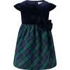 Baby Velvet Blackwatch Check Party Dress, Navy - Dresses - 1 - thumbnail