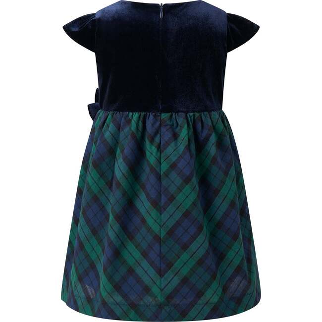 Baby Velvet Blackwatch Check Party Dress, Navy - Dresses - 2